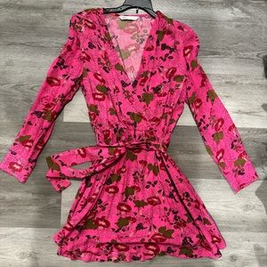 Zara Pink Floral Wrap Mini Long Sleeve Dress